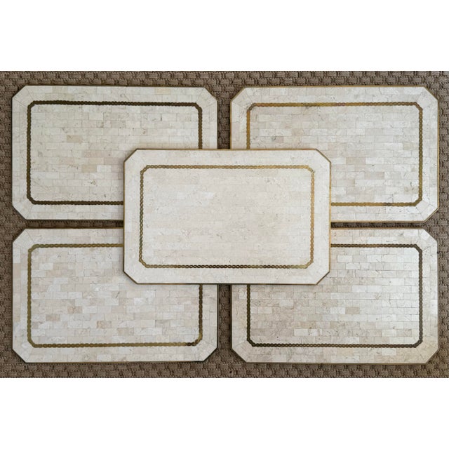Vintage 1980s heavy tessellated stone placemats with brass trim from Maitland-Smith. Set of 5. Please see condition...