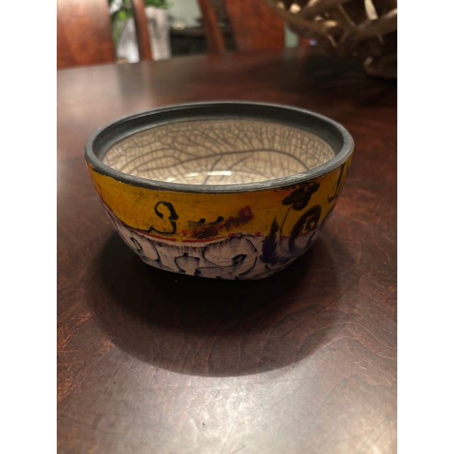 Ceramic Vintage Studio Pottery Crackle-Glazed Bowl With Cobalt Decoration, Postmodern Influence For Sale - Image 7 of 9