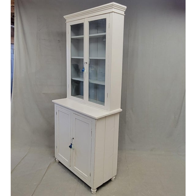 Antique English Country Painted Two Piece China Curio Cabinet For Sale - Image 15 of 17
