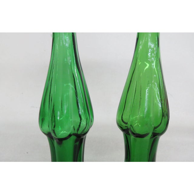 Avon Emerald Green Glass Flower Stoper Empty Perfume Bottles a Pair For Sale - Image 4 of 12