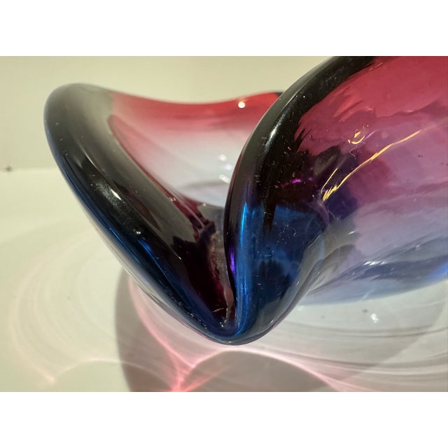 Mid-Century Modern Vintage Murano Style Sommerso Art Glass Freeform Bowl Pink Purple Blue MCM For Sale - Image 3 of 7