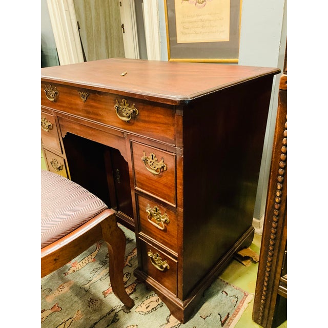 Wood 19th C Victorian Walnut Kneehole Desk With Key, Petite and Multipurpose For Sale - Image 7 of 11