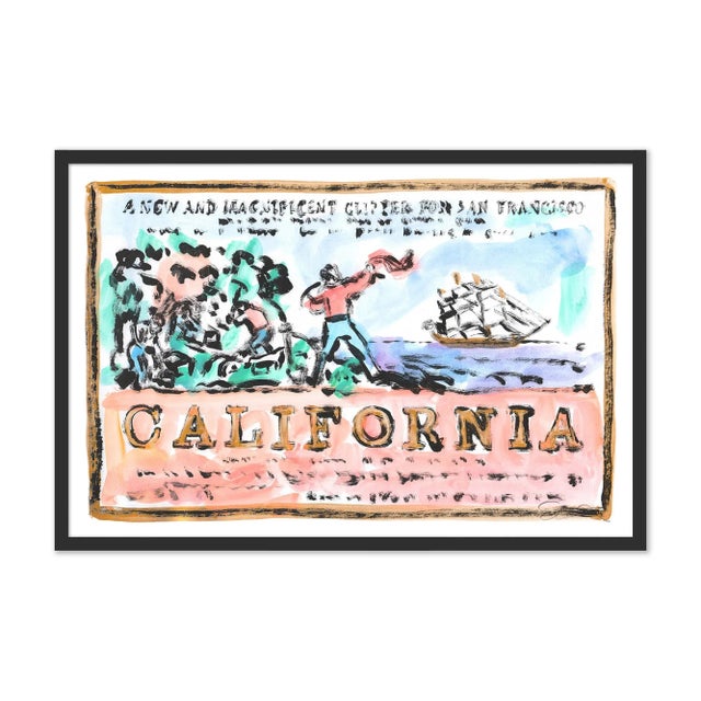 Illustration California New and Magnificent by Anne-Louise Ewen in Black Frame, Large Art Print For Sale - Image 3 of 3