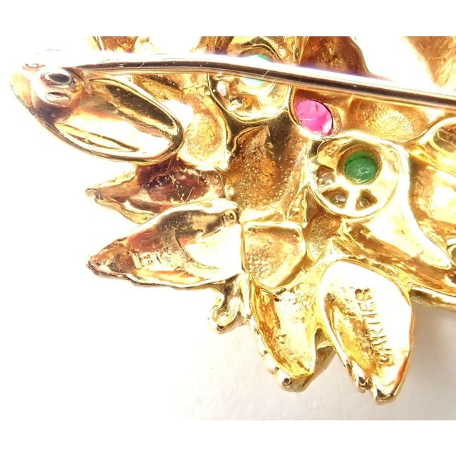 Gold 1960s Vintage Cartier Whimsical Dragon Lion Diamond Ruby Emerald Pin Brooch For Sale - Image 8 of 12