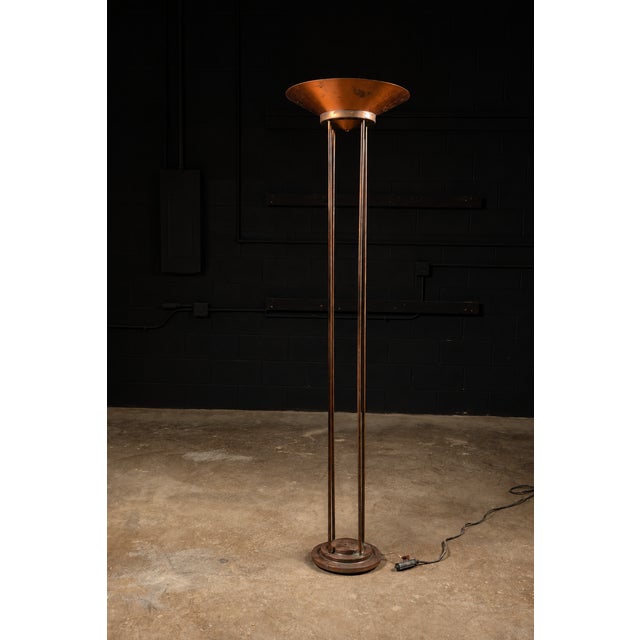c. 1980s; Jim Bindman for Rainbow Lamp Company - Glendale, CA Sculptural copper torchiere floor lamp designed by Jim...