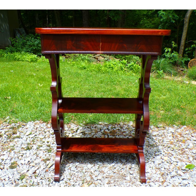 Antique Empire Victorian Gothic Revival Trestle Lyre Nightstand End Table 19th C Victorian Gothic Revival style trestle...