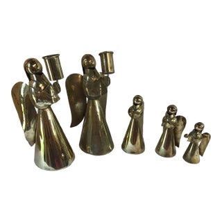 Vintage Brass Angel Candleholders- Set of 5 For Sale