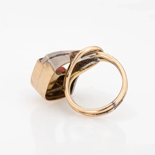 Vintage 1970s Abstract Coral Diamond 14k Yellow Gold Ring Size 4.75 For Sale In Los Angeles - Image 6 of 7
