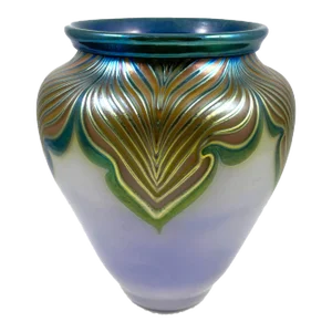 1982 Zellique Studio Pulled Feather Art Glass/Blown Glass Vase by Joseph Morel