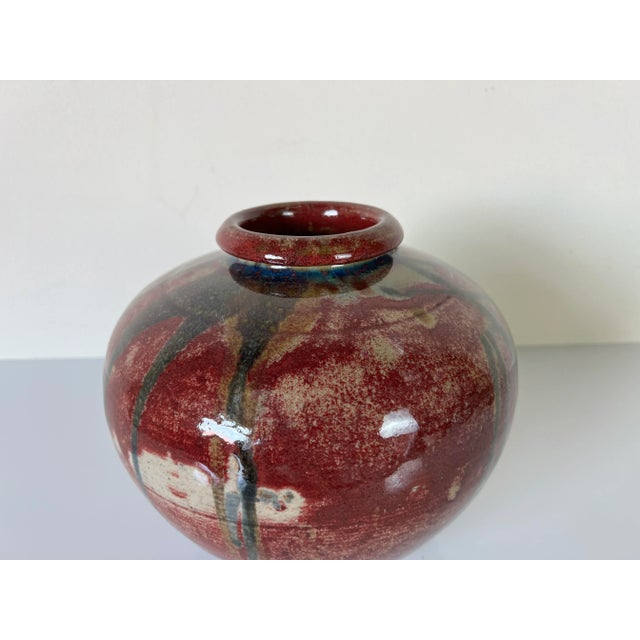 Abstract Vintage Handmade & Painted Abstract Design Decorative Vase, Signed For Sale - Image 3 of 11