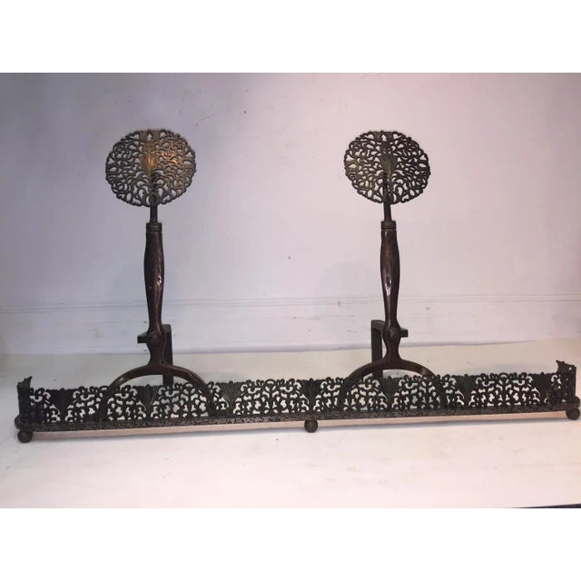 1910s 1910s Ernest Gimson (Attributed) Cotswold School stylized Foiliate Cotswold School Andirons and Surround For Sale - Image 5 of 11