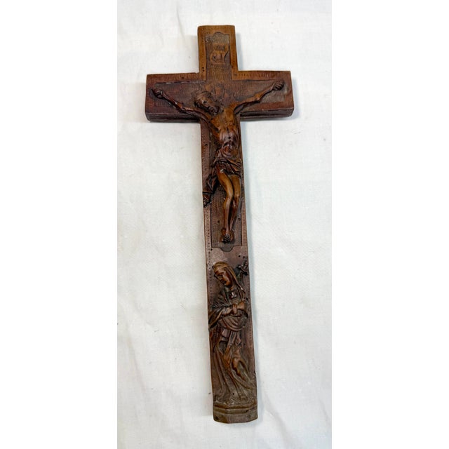 Up for sale is a wonderful antique 18th century hand carved wooden religious wall crucifix. It's completely carved by hand...