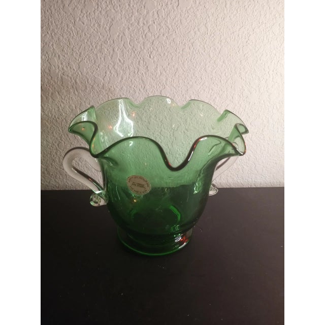 1980s Vidrios San Miguel Spain Recycled Art Glass Dual Handle Vase For Sale - Image 10 of 10