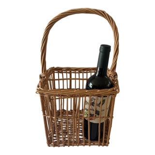 Vintage 4 Bottle Wicker Wine Basket For Sale