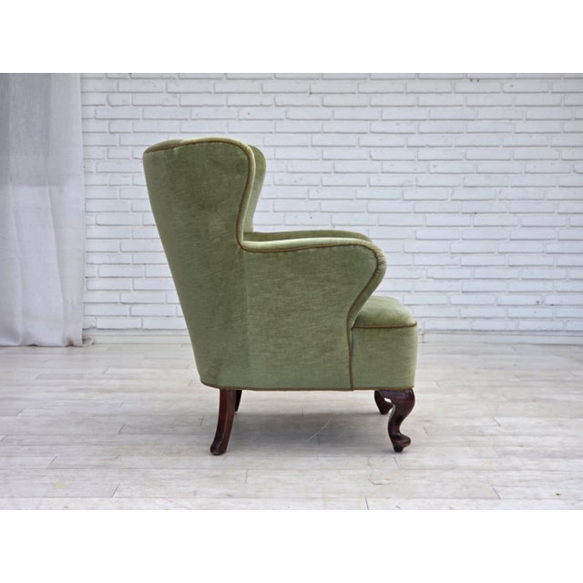 Mid-Century Modern Scandinavian Armchair in Green Furniture Velour and Oak Wood Legs, 1960s For Sale - Image 3 of 18