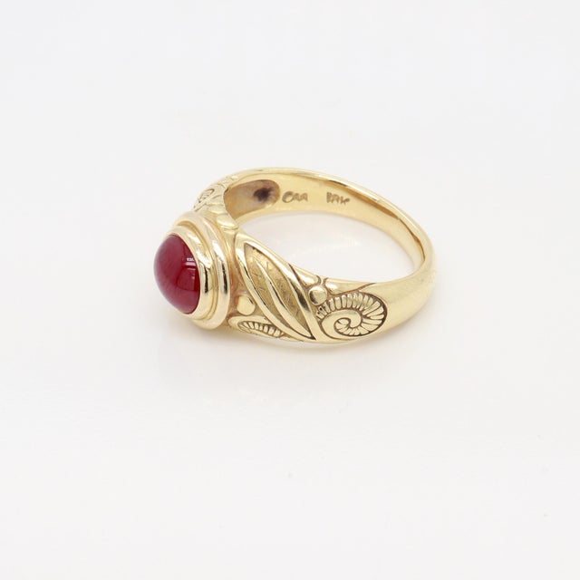 Renaissance Style 18k Gold & Ruby Cabochon Cocktail Ring For Sale - Image 11 of 12