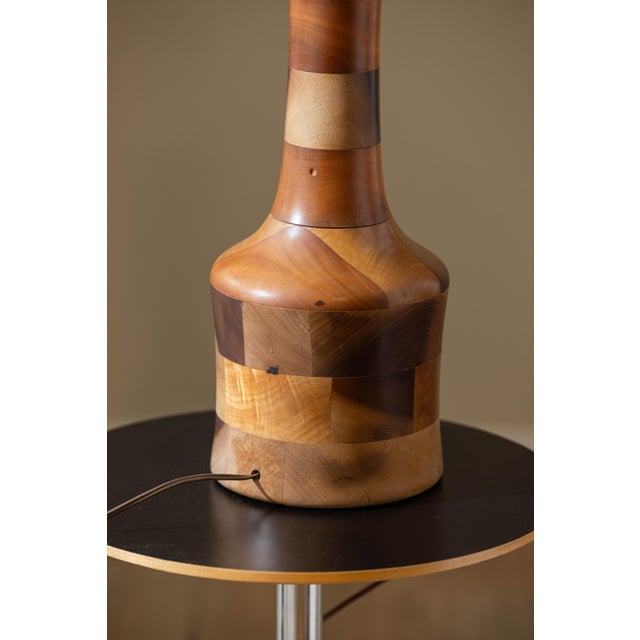 Brown Vintage 1970s Segmented Wood Table Lamps in Walnut, Cherry, and Maple - A Pair For Sale - Image 8 of 14