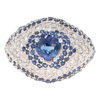 Roshe Jewels, Sapphire Ring With Diamond 18k White Gold Cocktail Ring, Size 7 For Sale