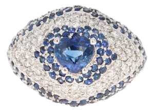 Roshe Jewels, Sapphire Ring With Diamond 18k White Gold Cocktail Ring, Size 7