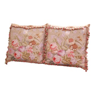 Pair of Pillows With Trim and Tassels Made With 19th Century Aubusson Tapestry For Sale