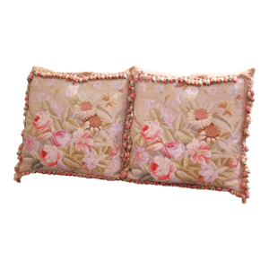 Pair of Pillows With Trim and Tassels Made With 19th Century Aubusson Tapestry