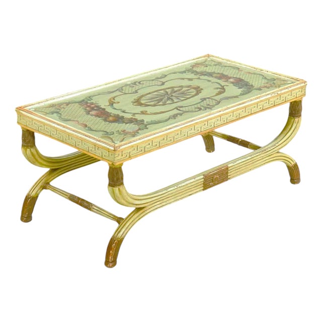 Neoclassical Coffee Table With Hand-Painted Decoration, Mid-20th Century For Sale
