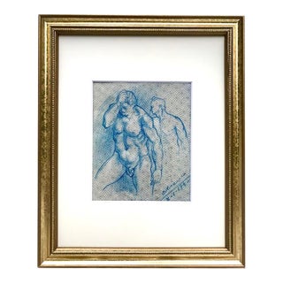 Vintage Drawing of Nude Male by Santiago Chierico 1940 For Sale