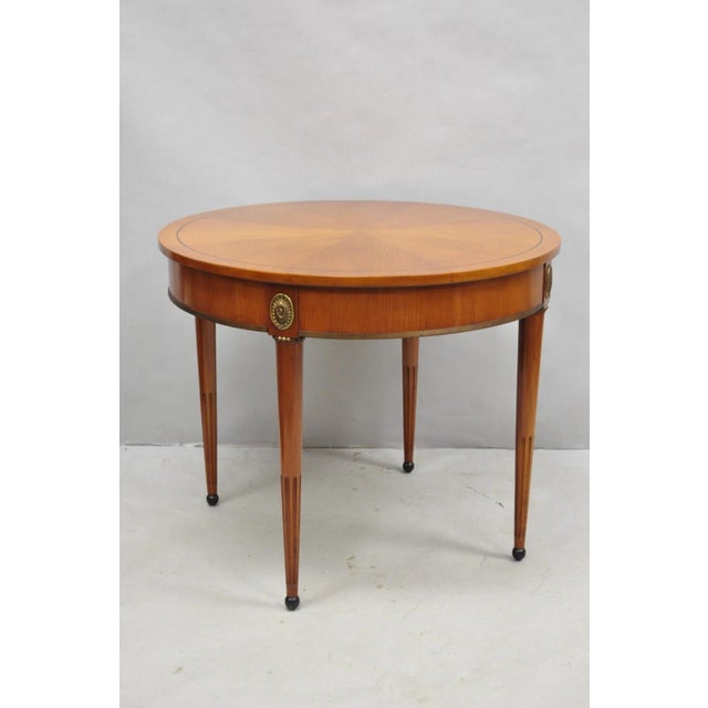 Vintage John Scalia French Empire/Biedermeier Style Round Cherry Wood Bouillotte Lamp Side Table with Brass Ormolu, Black...