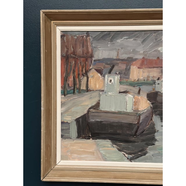 Mid-Century Modern Georg Andersson, Harbour, 1960s, Oil Painting on Canvas, Framed For Sale - Image 3 of 12