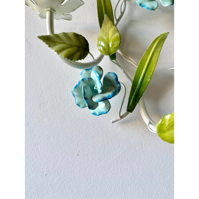 Italian Hand-Painted Tole Floral Chandelier with Matching Wall Sconces, 1960s, Set of 3 For Sale - Image 6 of 18