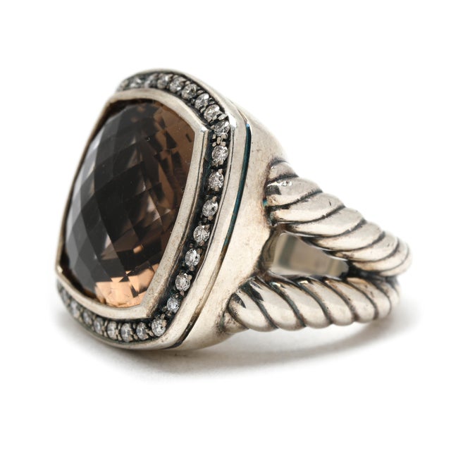 David Yurman .48ctw Smoky Quartz & Diamond Ring, Sterling Silver, Ring Size 6.5 For Sale - Image 4 of 5