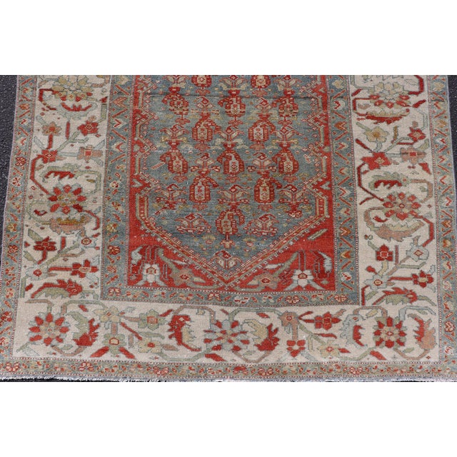 Antique Persian Malayer Gallery Rug With Blue Field and Red Boteh Design For Sale - Image 11 of 15