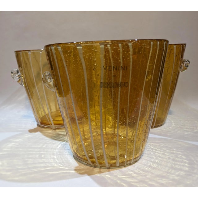 Vintage 1970s Venini for Disaronno Murano Glass Ice Bucket, Amber & White For Sale - Image 13 of 13