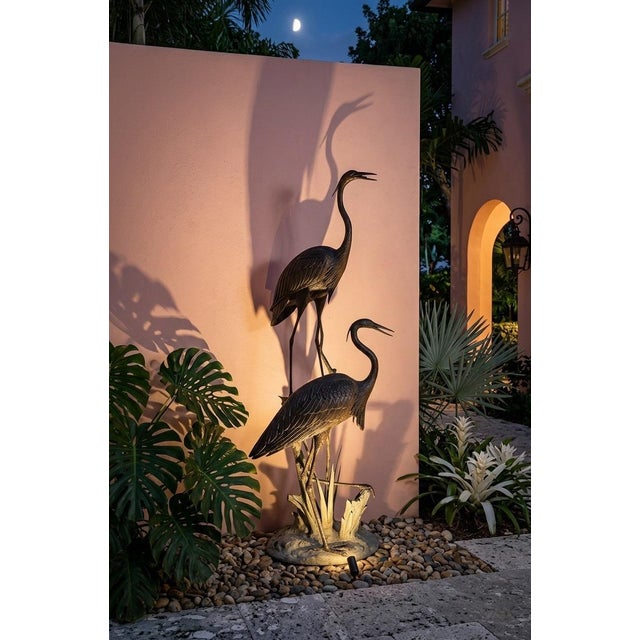 Monumental 75" Verdigris Bronze Heron and Crane Garden Sculpture For Sale - Image 11 of 12