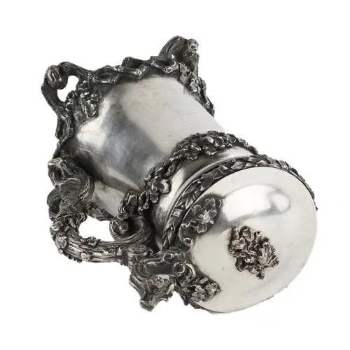 Metal German Silver Beer Cup with Oak Branch Pattern For Sale - Image 7 of 10