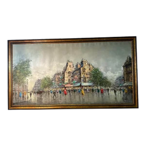 1960s Itallian Oil Painting Street Scene by Antonio Divity