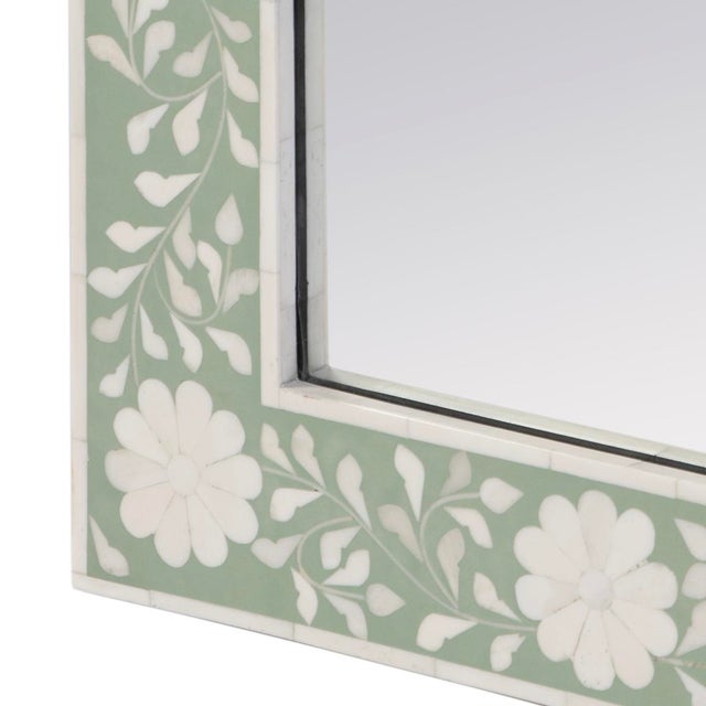 Spritely Home Accent Furniture Vivienne 16 in. W x 24 in. H Rectangular Bone Inlay Horizontal or Vertical Hanging Accent Wall Mirror, Green Bone For Sale - Image 4 of 6
