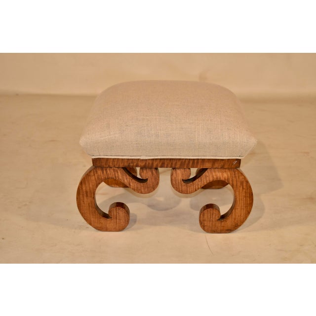 19th Century American Tiger Maple Upholstered Stool For Sale - Image 4 of 7