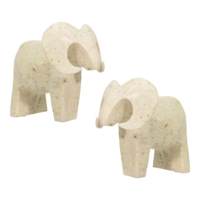 Pair of 1970s Post Modern White Marble Rams by Masatoyo Kishi Kuki For Sale