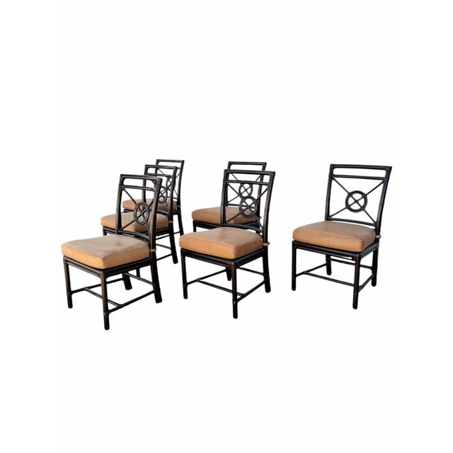 Contemporary McGuire Rattan Target Back Dining Chairs Set of 6 For Sale - Image 3 of 9