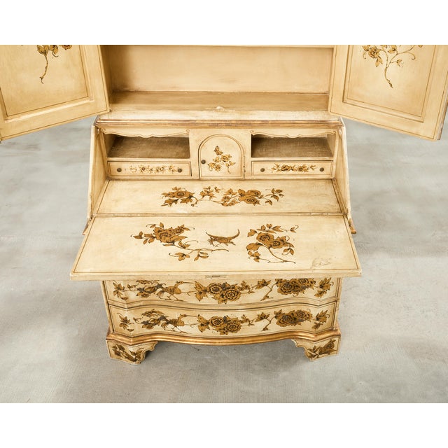 Venetian Style Chinoiserie Decorated Parcel Gilt Secretary For Sale - Image 4 of 18