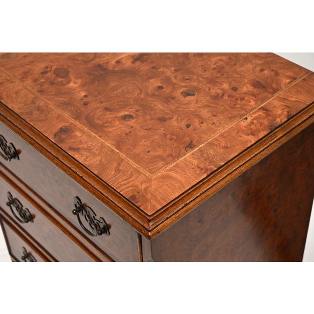 Wood Antique Georgian Burr Walnut Bedside Chest of Drawers, 1930, Set of 2 For Sale - Image 7 of 11