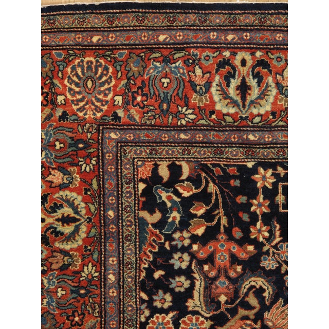 Late 19th Century Antique Farahan Sarouk Carpet, Handmade Oriental Rug, Navy, Ivory, Green, Red For Sale - Image 5 of 12