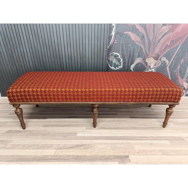 Houndstooth Fabric Upholstered Bench For Sale - Image 4 of 10