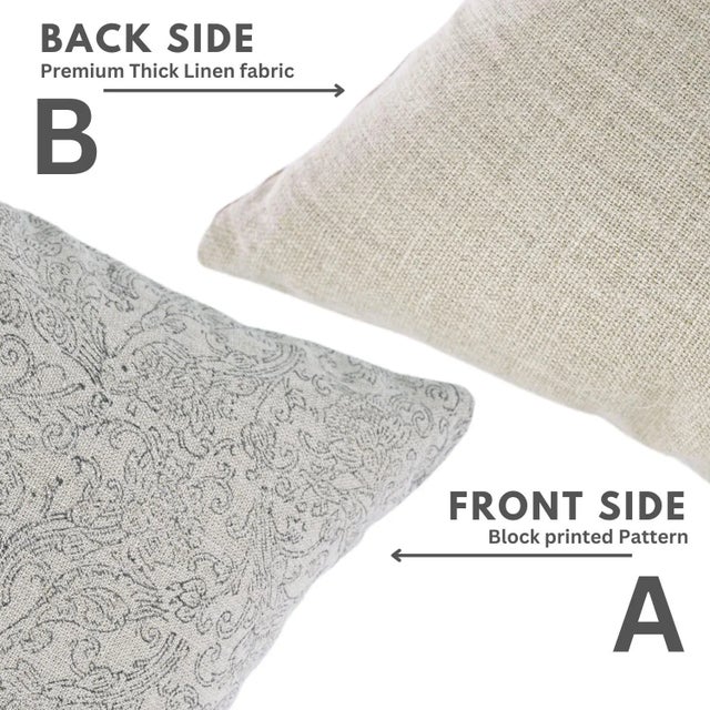 Fabdivine Handmade Thick Linen Pillow Cover 22x22 Inch Block Print Cushion- Sanganeri Jaal For Sale - Image 4 of 5