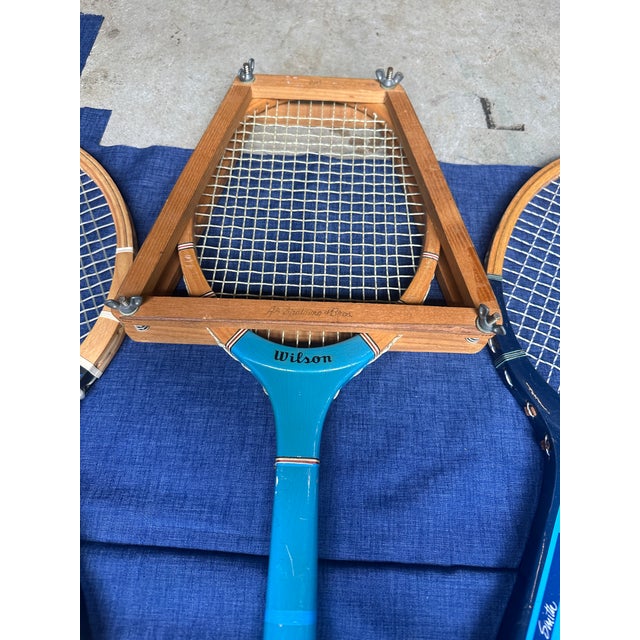 1970s Collection of Vintage Wilson Tennis Rackets With Blue Accents For Sale - Image 5 of 6