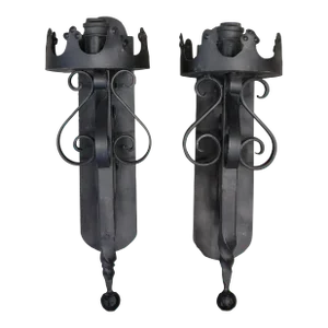 Vintage Spanish Revival Black Iron Wired Wall Sconces - a Pair