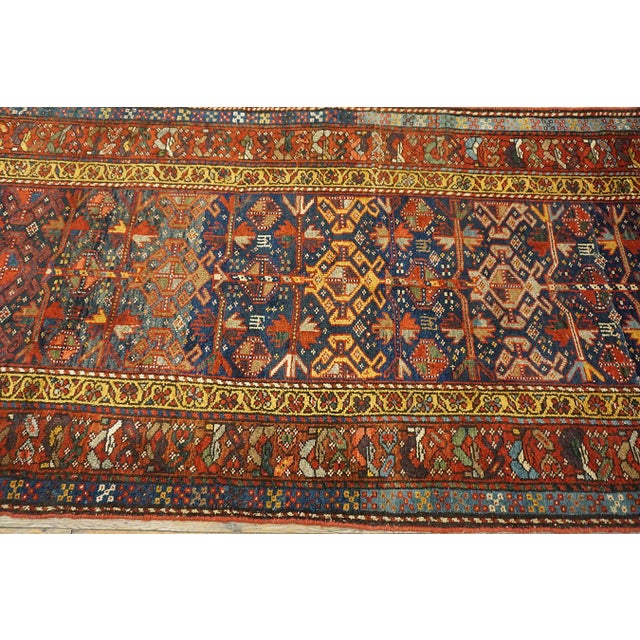 Tribal 1890s Blue Navy Geometric Tribal Antique N.w. Persian Rug 3'8" X 9'4" Handwoven Wool Carpet For Sale - Image 3 of 6