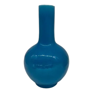 Chinese Peacock Blue Monochrome Bottle Form Vase 14"
