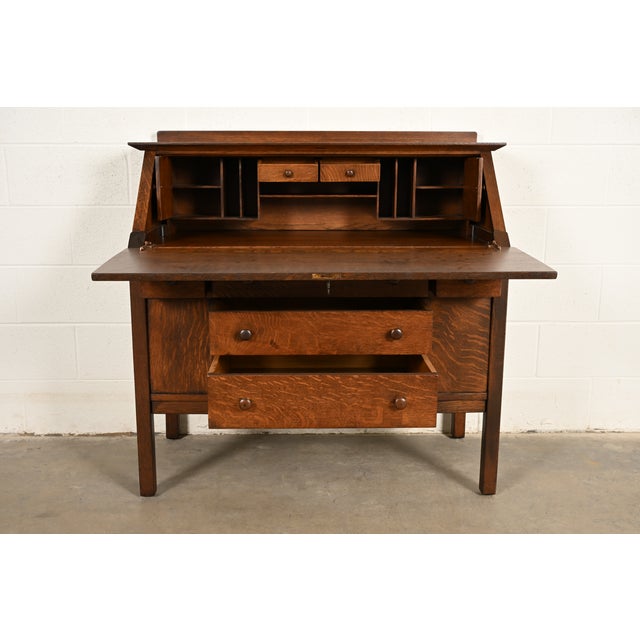 L. & J. G. Stickley Antique Mission Oak Arts & Crafts Drop Front Secretary Desk, Newly Refinished For Sale In South Bend - Image 6 of 15